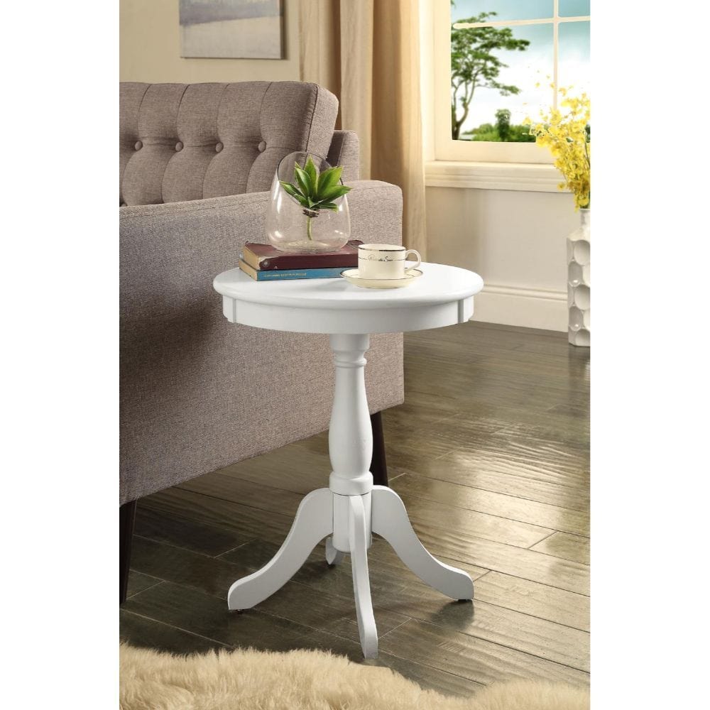 Cottage White Wood Pedestal Side Or End Table - Homeroots