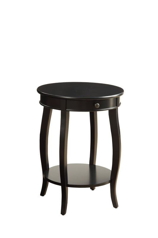 24" Blakc And Black Solid Wood Round End Table With Shelf