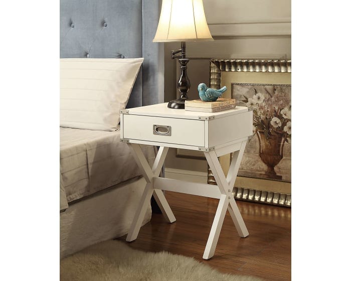 Modern White X Shape Wooden Storage End Table