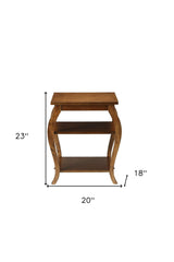 23" Brown Wood Bow Leg Square End Table With Two Shelves