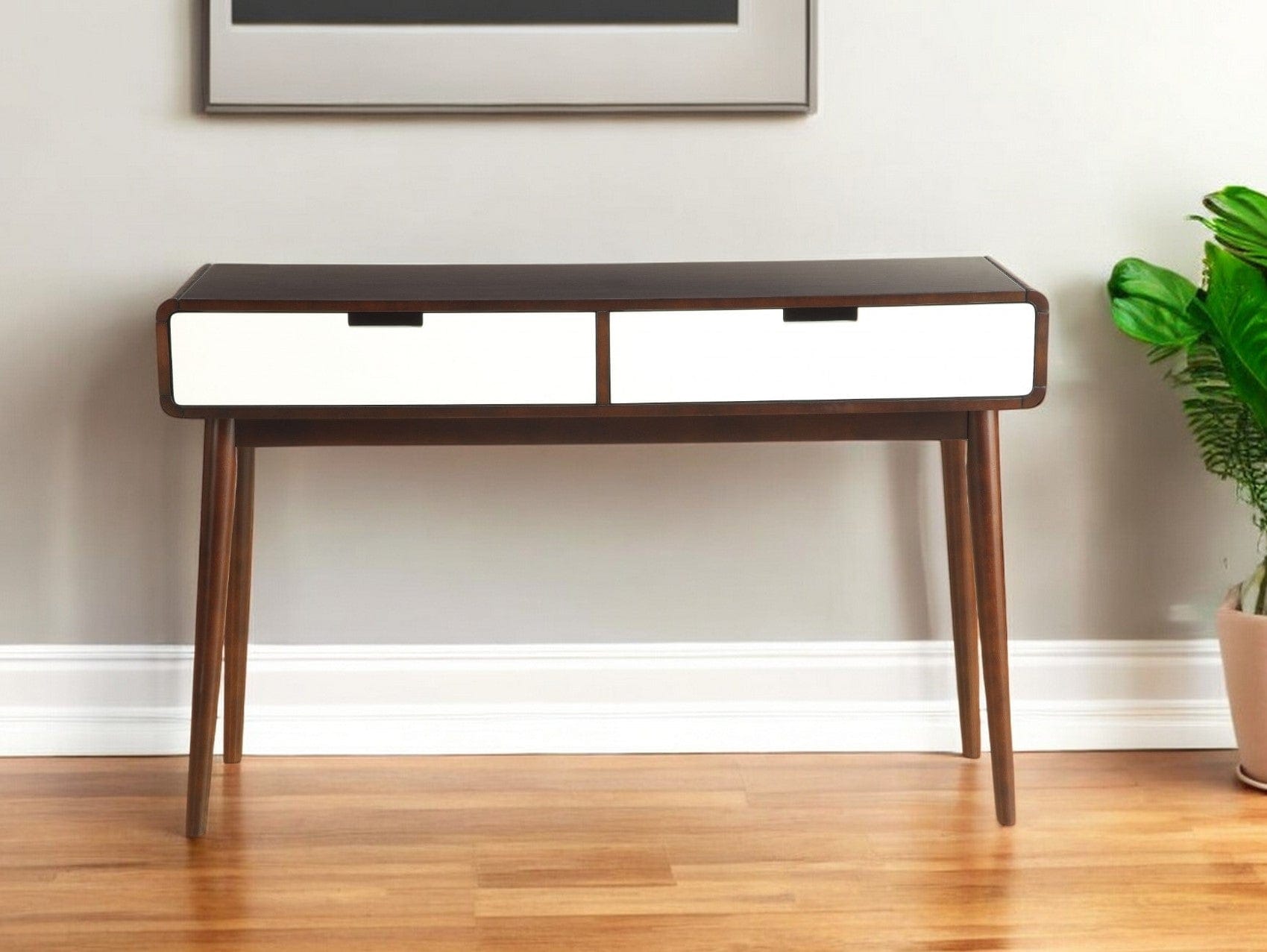 Mahogony And White Double Drawer Console Table