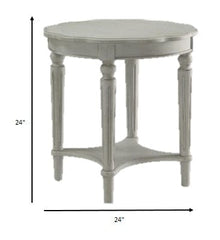 24" Light Slate Gray Solid Wood Round End Table With Shelf