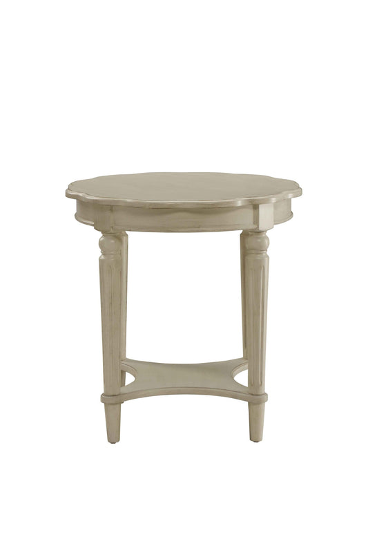 24" Off White Solid Wood Oval End Table With Shelf