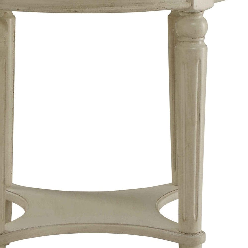 24" Off White Solid Wood Oval End Table With Shelf