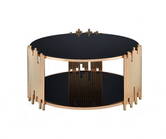 37" X 37" X 18" Black Glass And Gold Coffee Table