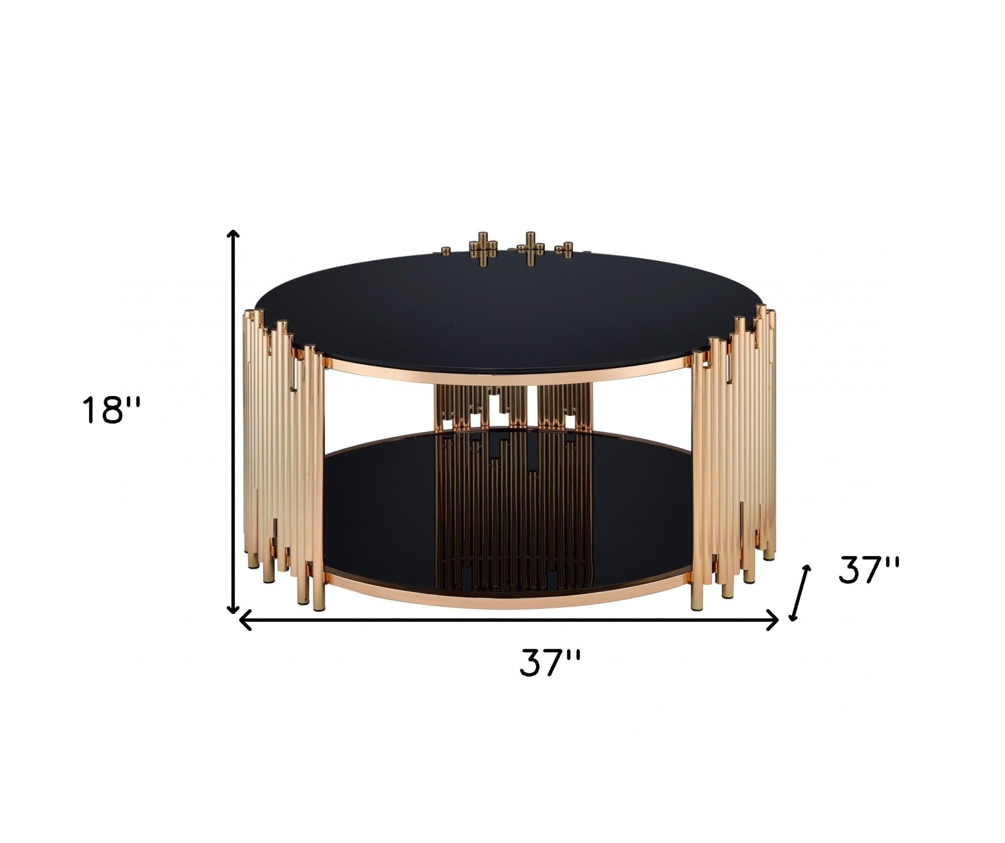 37" X 37" X 18" Black Glass And Gold Coffee Table