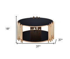 37" X 37" X 18" Black Glass And Gold Coffee Table