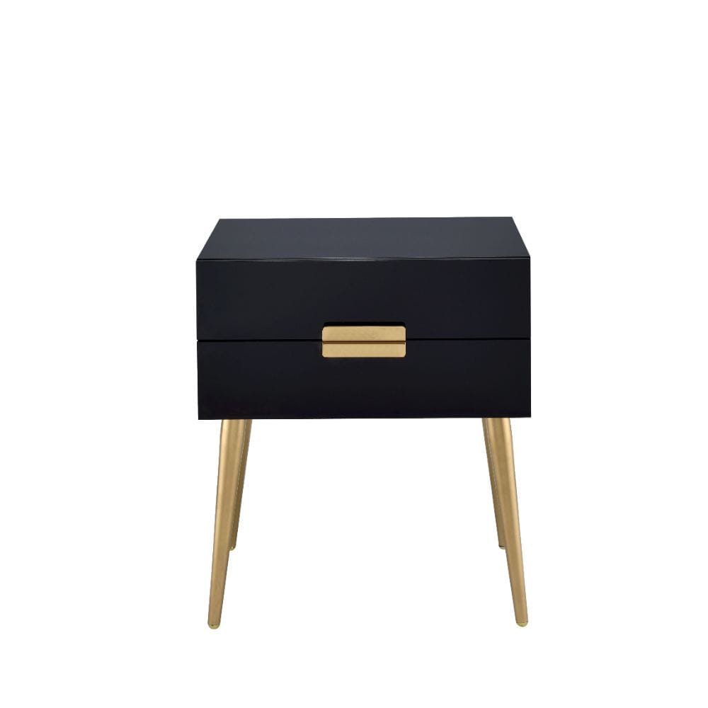 24" Black and Gold End Table With Two Drawers - Homeroots