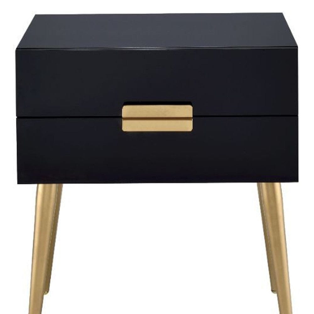 24" Black and Gold End Table With Two Drawers