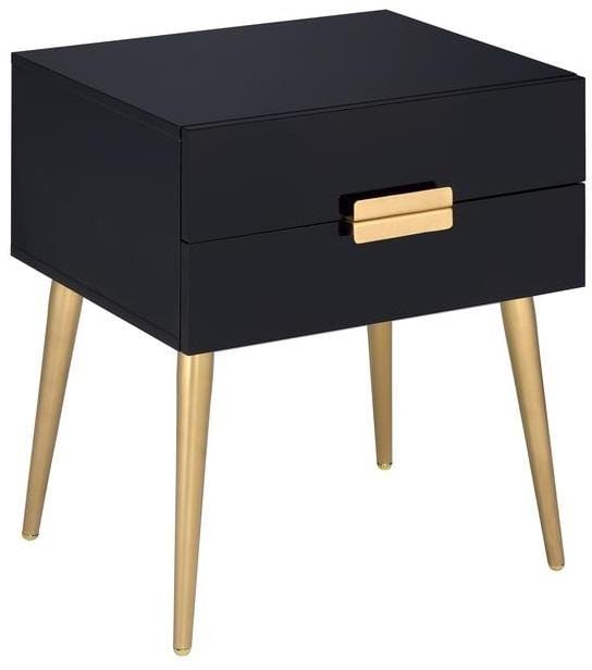 24" Black and Gold End Table With Two Drawers - Homeroots