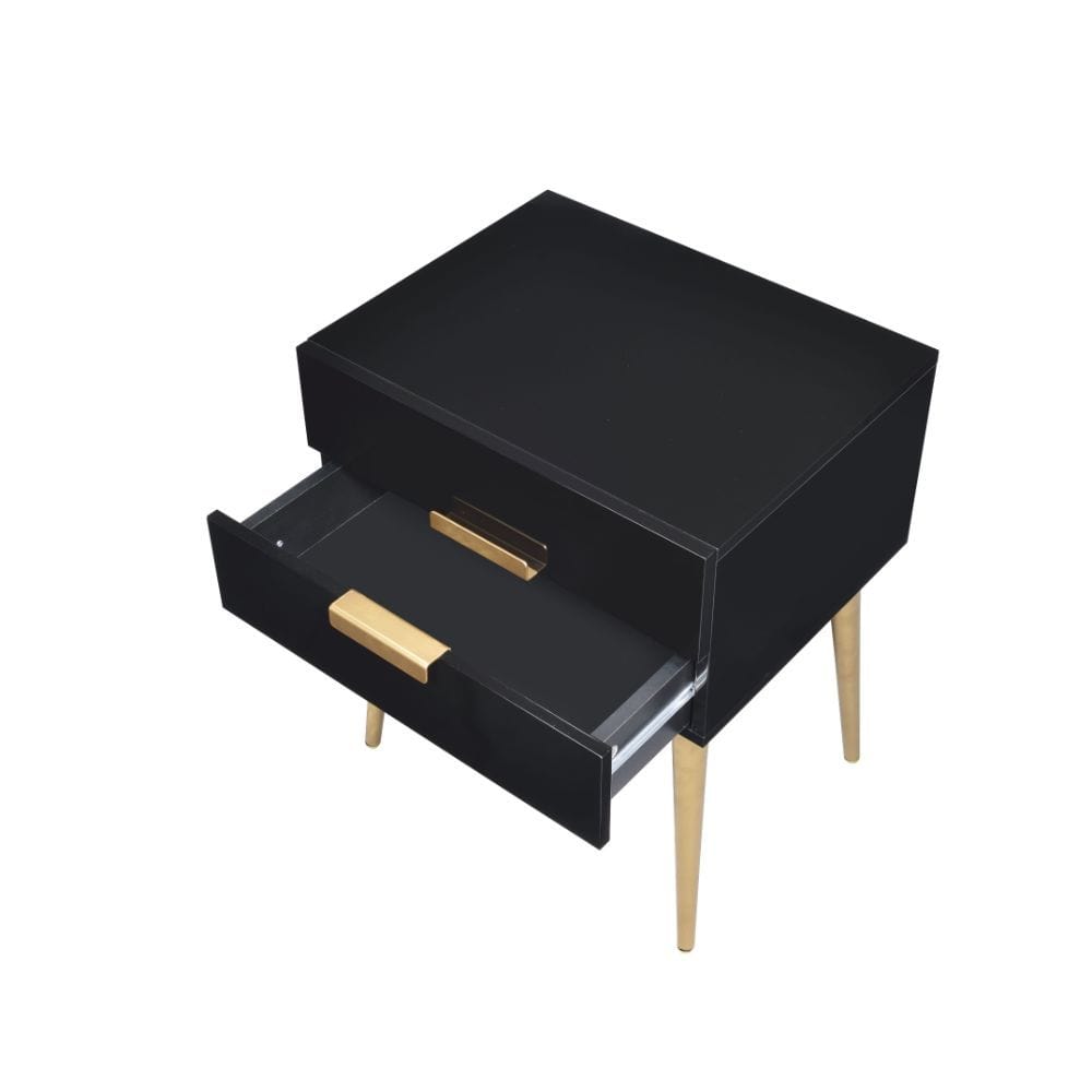 24" Black and Gold End Table With Two Drawers - Homeroots