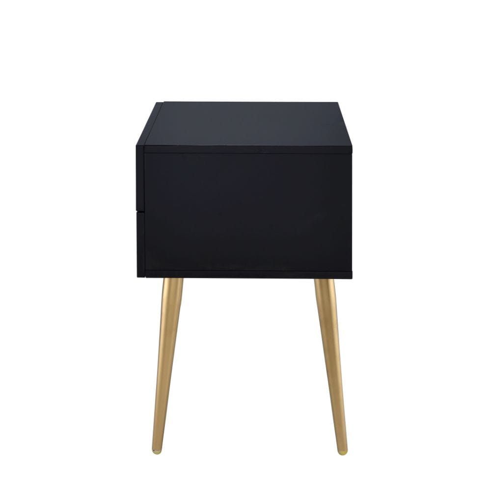 24" Black and Gold End Table With Two Drawers - Homeroots