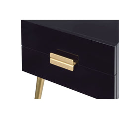 24" Black and Gold End Table With Two Drawers - Homeroots