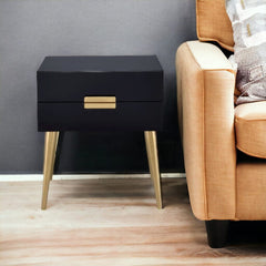 24" Black and Gold End Table With Two Drawers - Homeroots