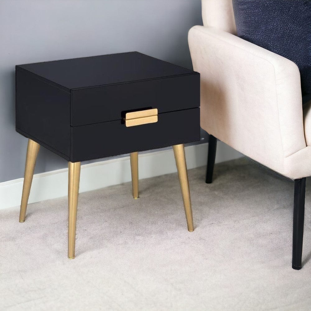 24" Black and Gold End Table With Two Drawers - Homeroots