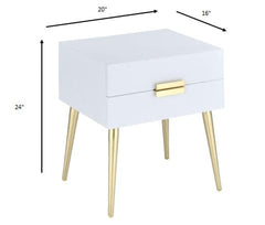 24" Gold And White End Table With Two Drawers