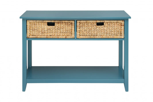 44" Teal Blue Solid Wood Console Table