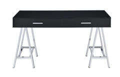 54" Black and Silver Writing Desk With Two Drawers - Homeroots