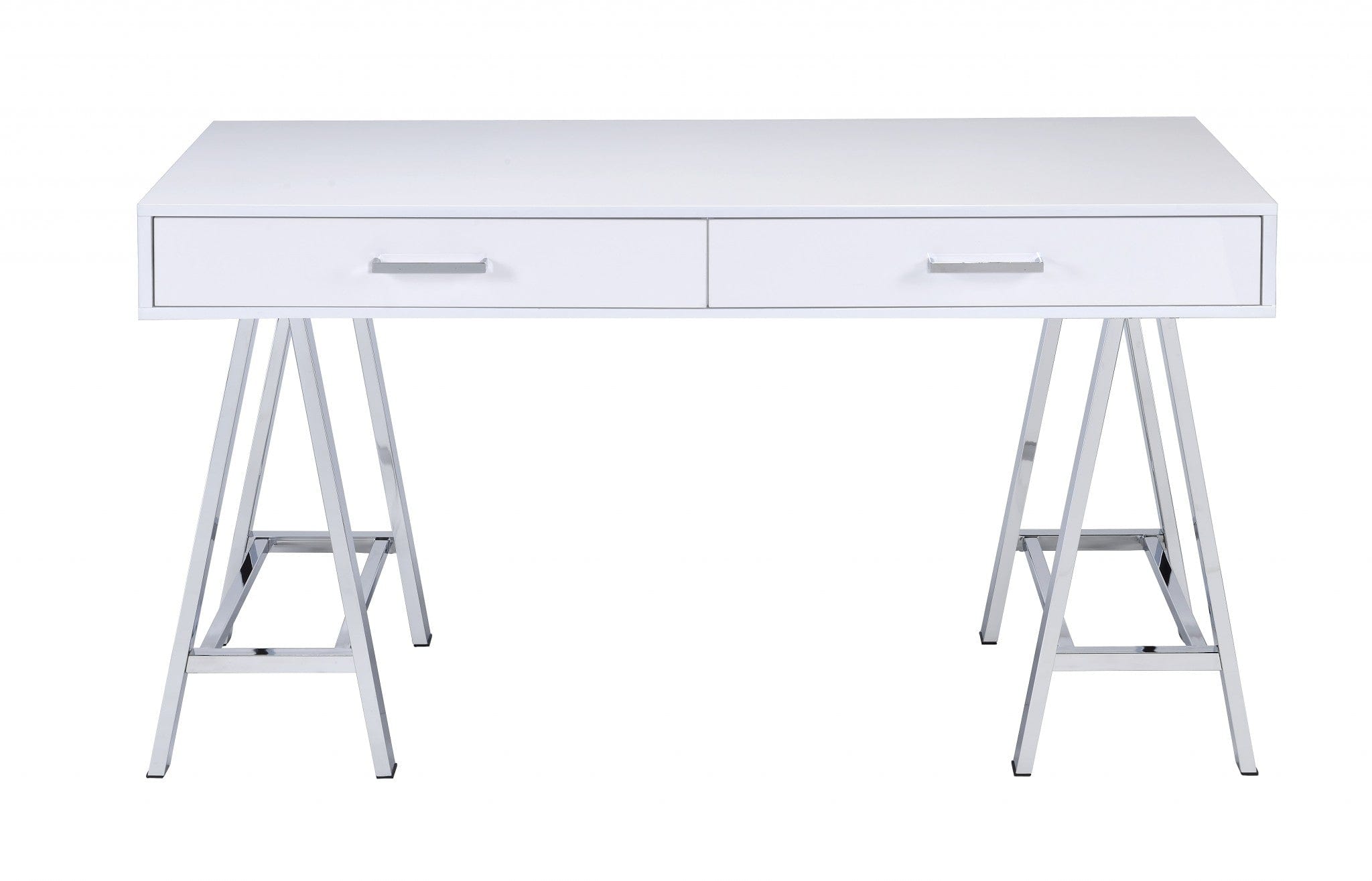 54" White and Silver Writing Desk With Two Drawers - Homeroots