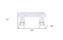 54" White and Silver Writing Desk With Two Drawers - Homeroots