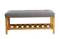 40" Gray and Brown Upholstered Linen Blend Bench with Shelves