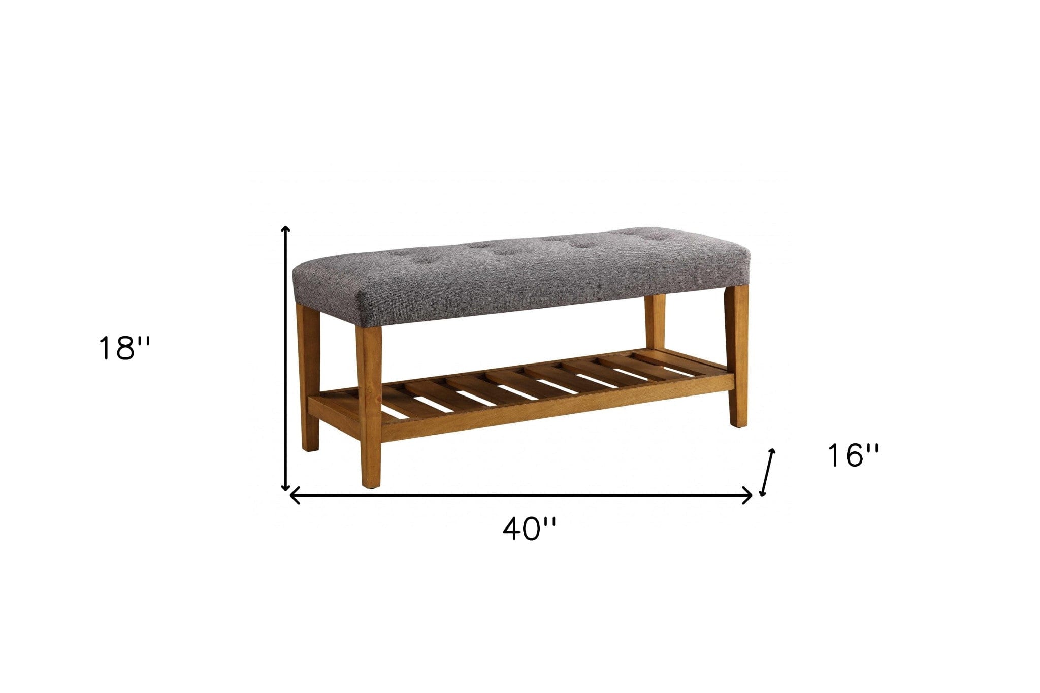 40" Gray and Brown Upholstered Linen Blend Bench with Shelves