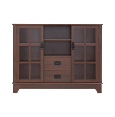 42" Walnut Two Drawer Sideboard with Glass Doors