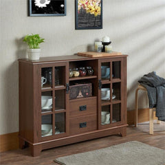 42" Walnut Two Drawer Sideboard with Glass Doors