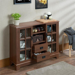 42" Walnut Two Drawer Sideboard with Glass Doors