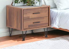 18" Brown Two Drawers Metal Nightstand