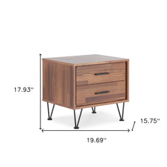 18" Brown Two Drawers Metal Nightstand