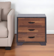 19" Espresso And Walnut Brown Three Drawer Wood Nightstand