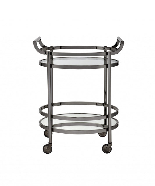 27" X 19" X 34" Clear Glass And Black Nickel Serving Cart