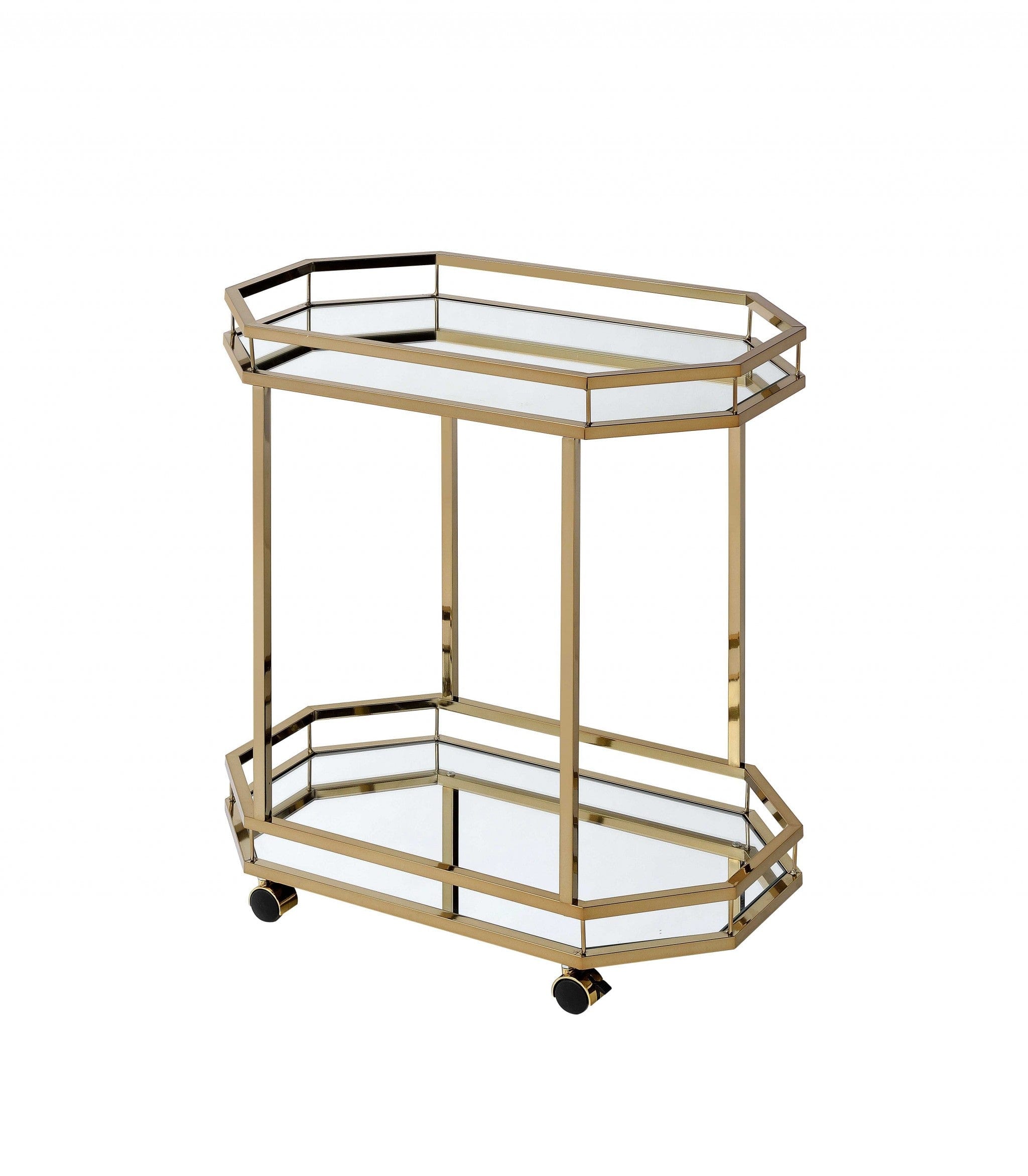 Champagne Finish Metal Serving Cart With 2 Mirror Shelves - Homeroots