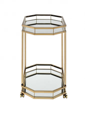 Champagne Finish Metal Serving Cart With 2 Mirror Shelves - Homeroots