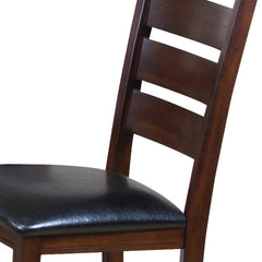 Set of Two Black And Brown Upholstered Faux Leather Ladder Back Dining Side Chairs