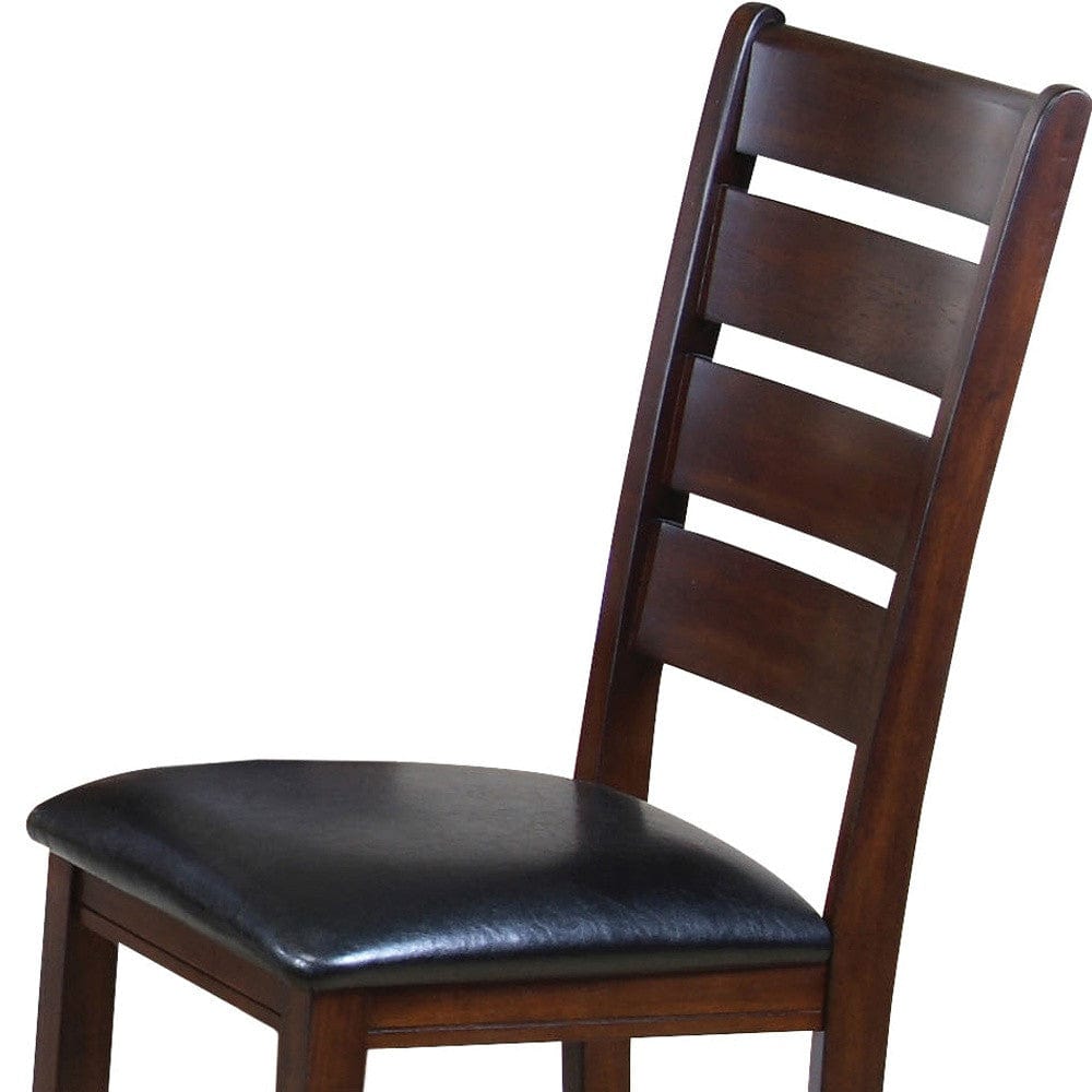 Set of Two Black And Brown Upholstered Faux Leather Ladder Back Dining Side Chairs