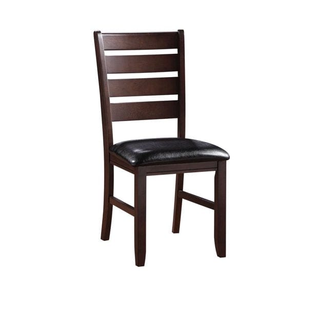 Set of Two Black And Brown Upholstered Faux Leather Ladder Back Dining Side Chairs