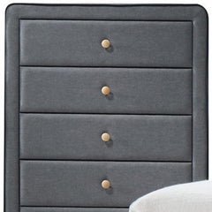 46" Light Gray Upholstery 5 Drawer Chest Dresser With Light Natural Legs