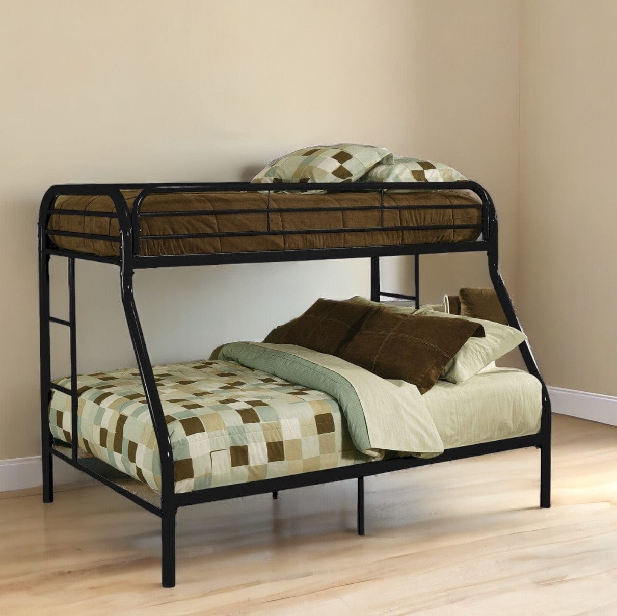 84" X 62" X 65" Twin Xl Over Queen Black Metal Tube Bunk Bed - Homeroots