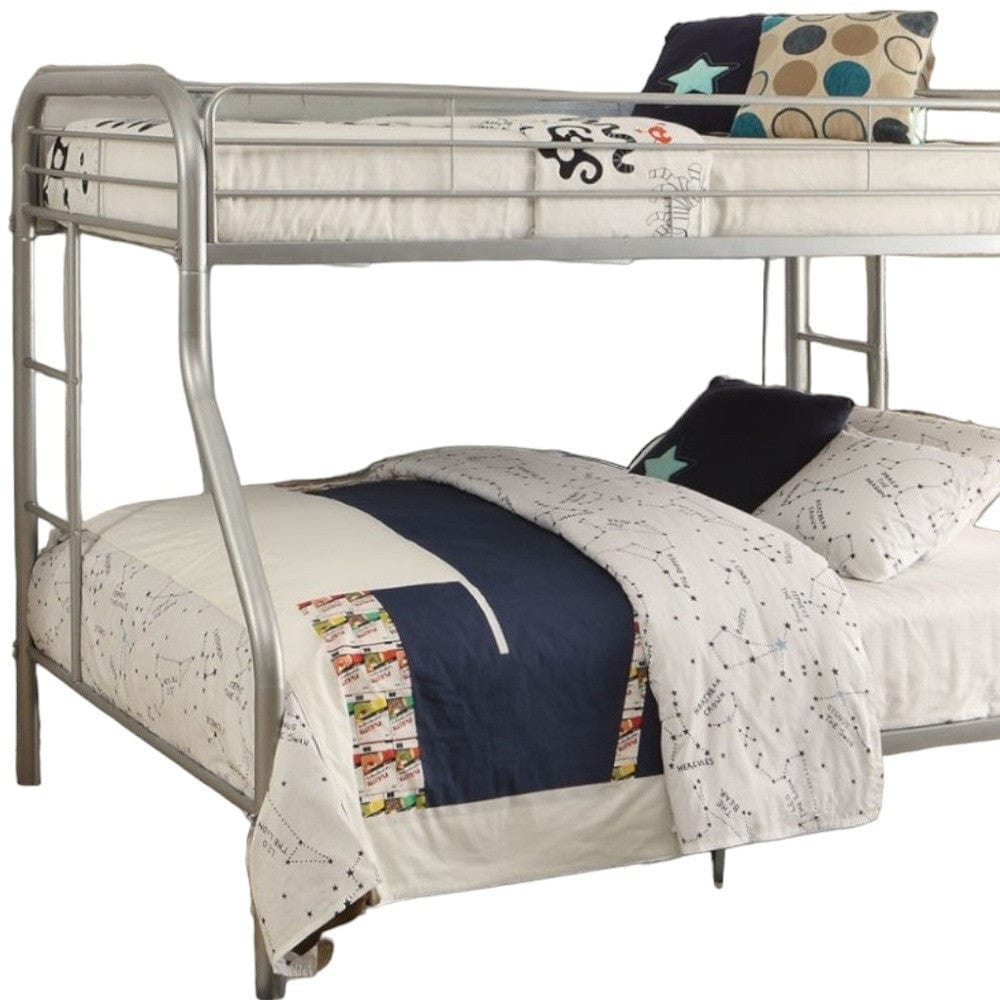 84" X 62" X 65" Twin Xl Over Queen Silver Metal Tube Bunk Bed - Homeroots