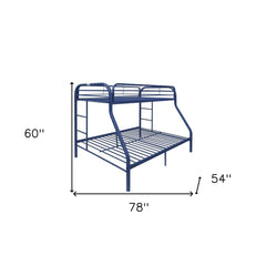 78" X 54" X 60" Twin Over Full Blue Metal Tube Bunk Bed