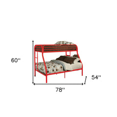 78" X 54" X 60" Twin Over Full Red Metal Tube Bunk Bed