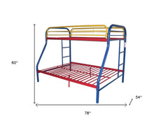 78" X 54" X 60" Twin Over Full Rainbow Metal Tube Bunk Bed