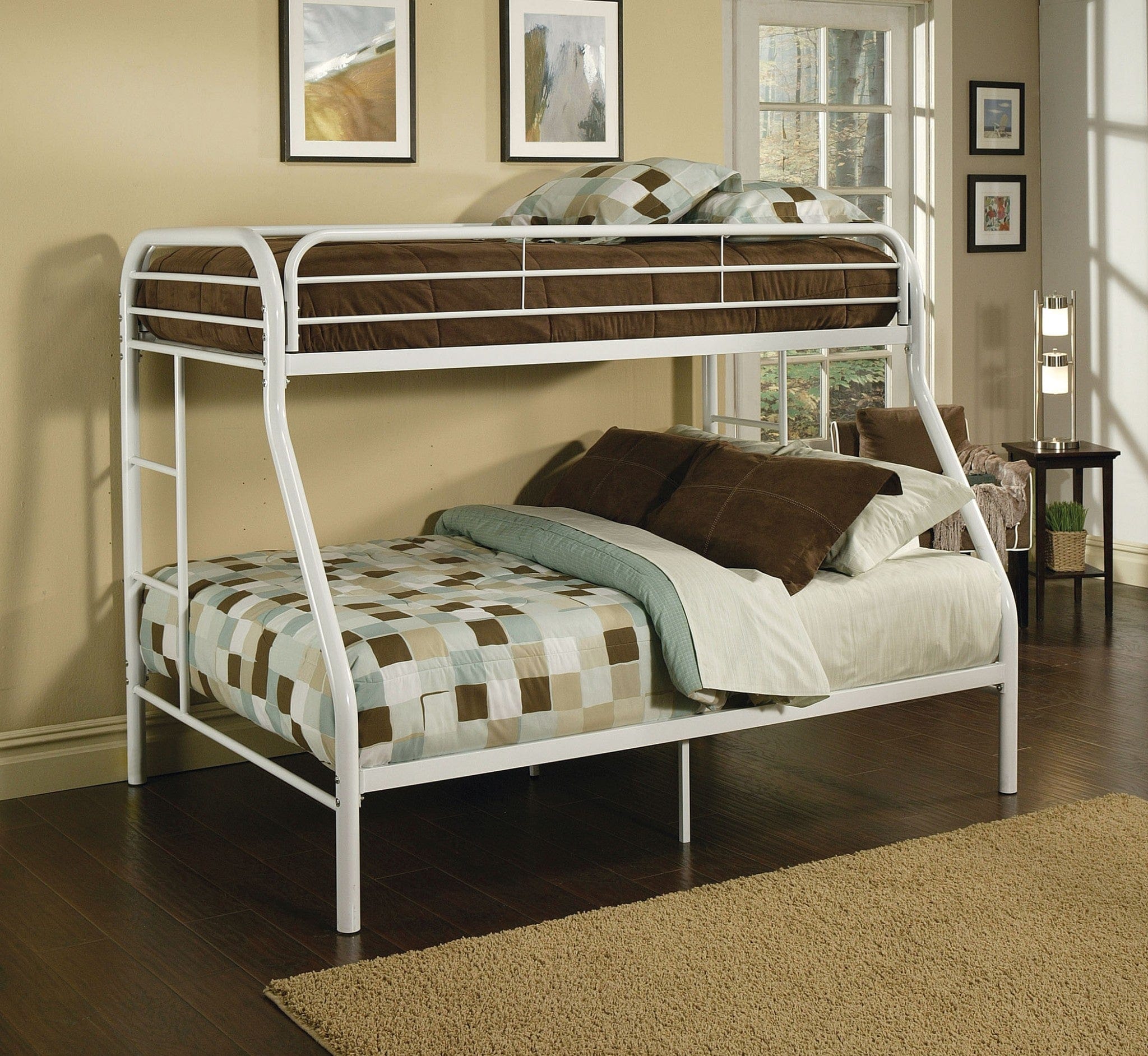 White Twin Over Full Contemporary Metal Bunk Bed