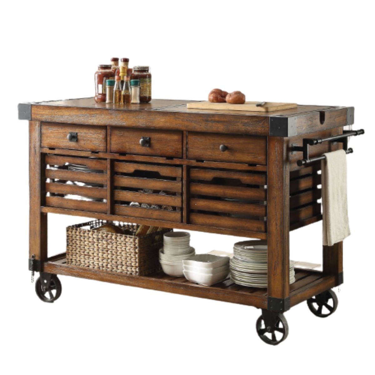 Brown 52" Rolling Kitchen Cart With Storage