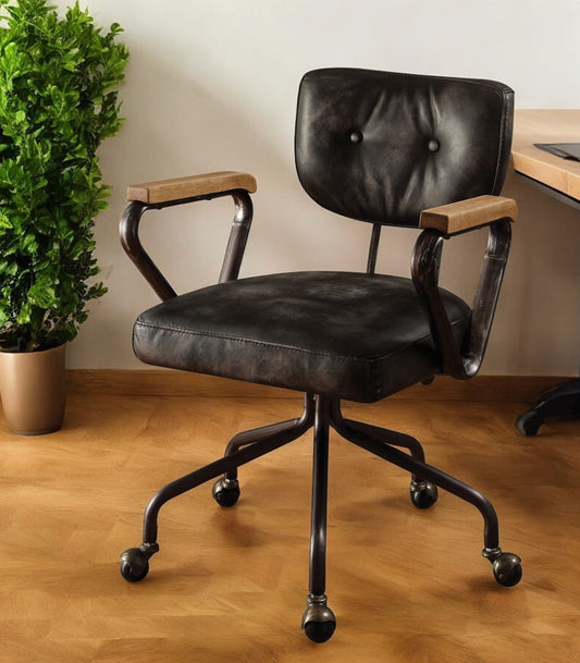 Black and Dark Brown Adjustable Swivel Leather Rolling Executive Office Chair