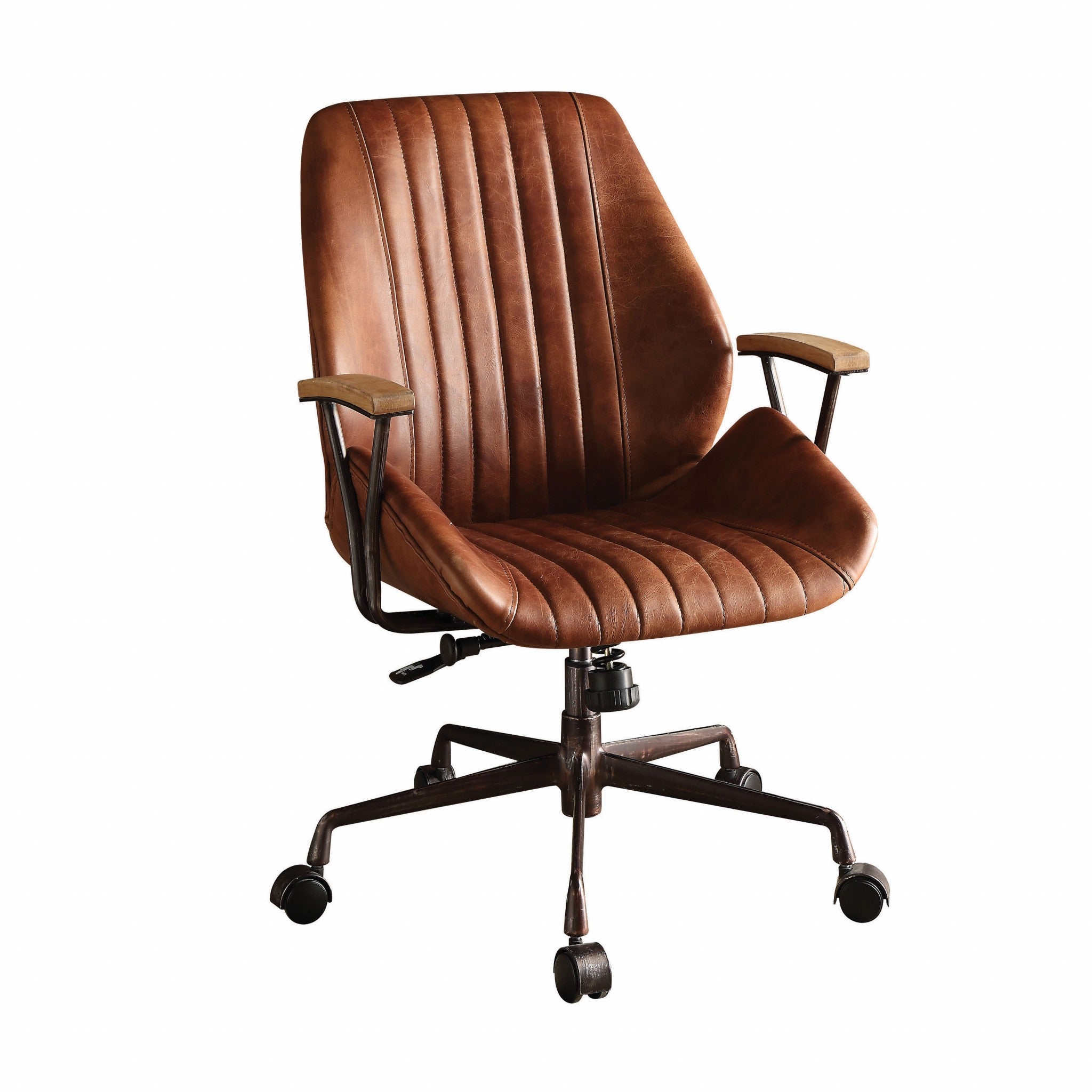 Brown Adjustable Swivel Leather Rolling Executive Office Chair