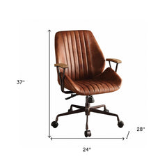 Brown Adjustable Swivel Leather Rolling Executive Office Chair