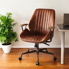 Brown Adjustable Swivel Leather Rolling Executive Office Chair